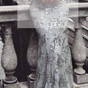 Trumpet/Mermaid V Neck Sleeveless Sweep Train Tulle Evening Dress With Beading A